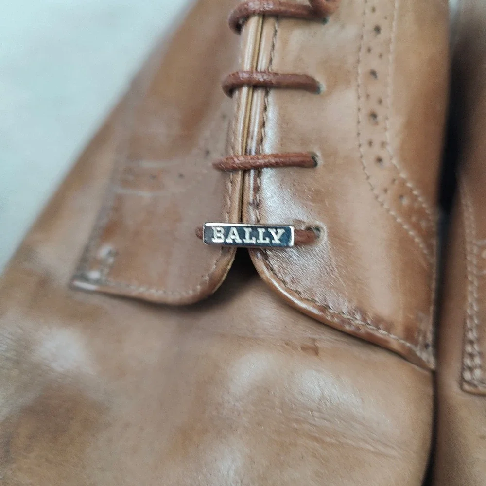 Bally Oxfords Mens 11 D Tan Brown Leather Brogue Medallion‎ Derby Shoes